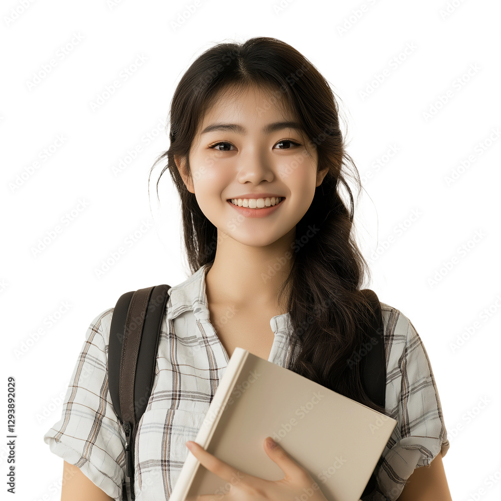 Smiling Asian Student with Books Ready for Class png isolated on transparent background Smiling Asian Student with Books Ready for Class png isolated on transparent background