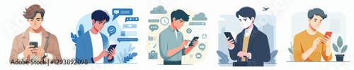 Vector of a young man checking the latest news on his phone.