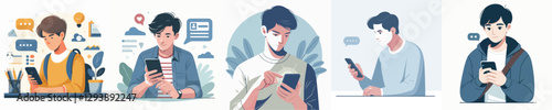 Vector of a young man checking the latest news on his phone.