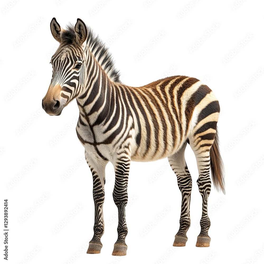 Angled view full body shot of an extremely perfect looking single Zorse animal isolated on a white transparent background Angled view full body shot of an extremely perfect looking single Zorse animal isolated on a white transparent background