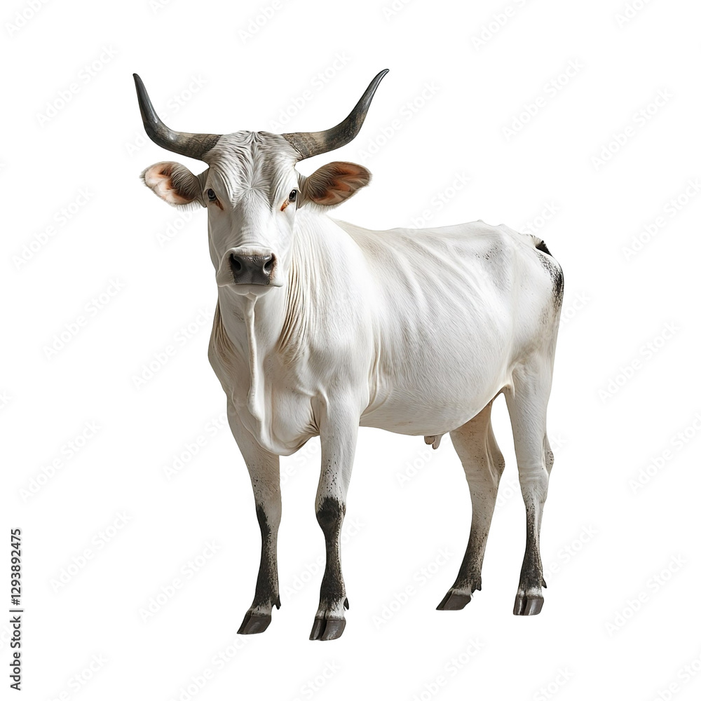 Angled view full body shot of an extremely perfect looking single Zebu animal isolated on a white transparent background Angled view full body shot of an extremely perfect looking single Zebu animal isolated on a white transparent background