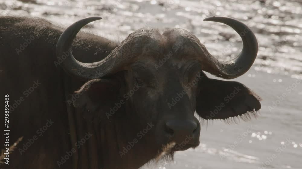 Closeup Of Cape Buffalo At Kidepo Valley National Park In Uganda, Africa. Closeup Of Cape Buffalo At Kidepo Valley National Park In Uganda, Africa.