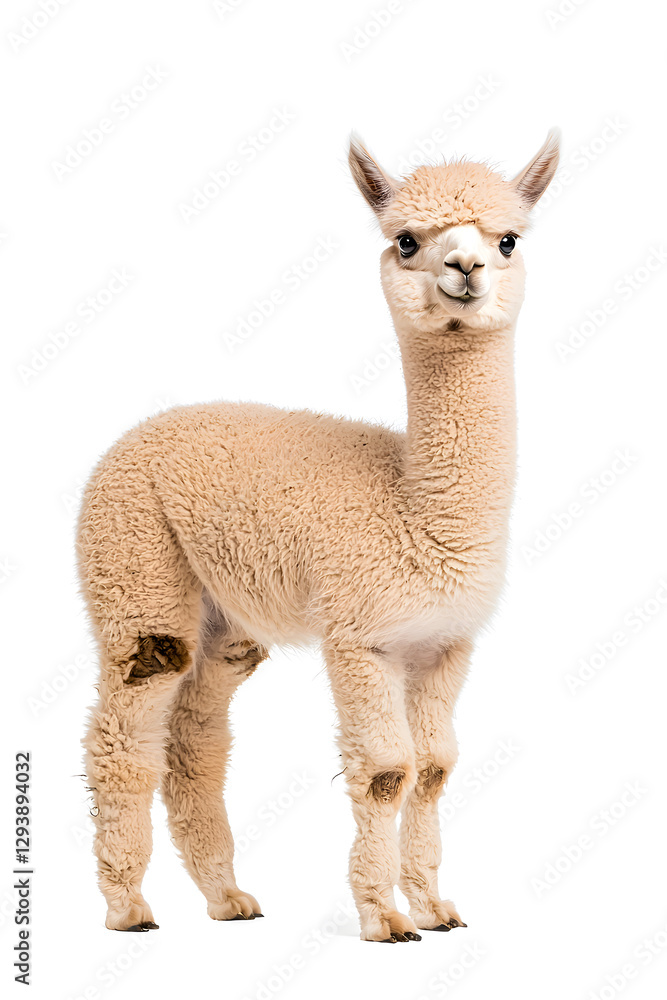 An adorable alpaca posing, isolated on white background An adorable alpaca posing, isolated on white background