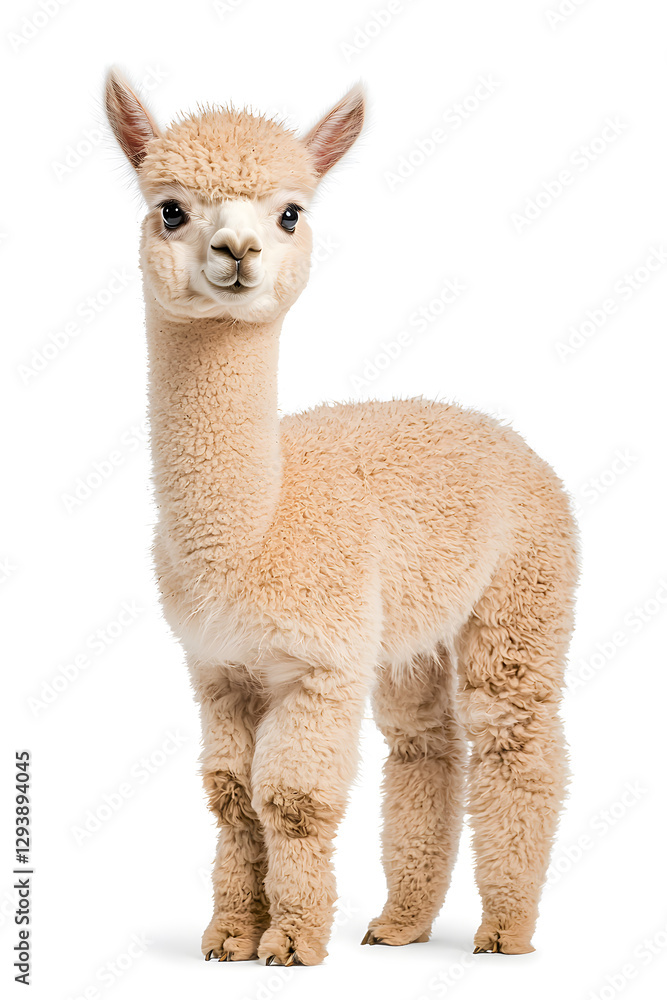 Fototapeta premium An adorable alpaca posing, isolated on white background