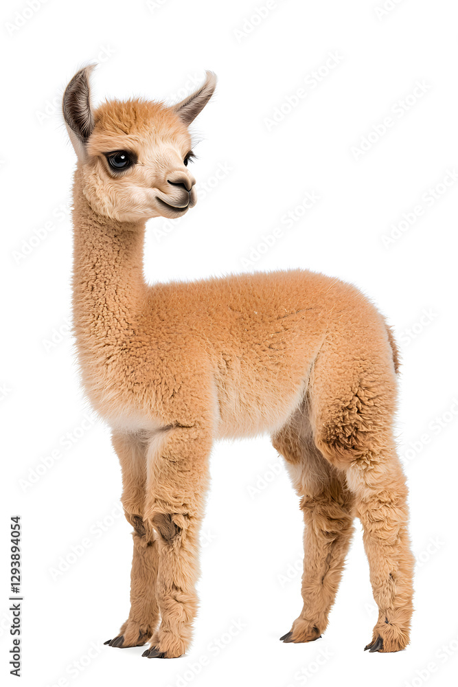 Fototapeta premium An adorable alpaca posing, isolated on white background