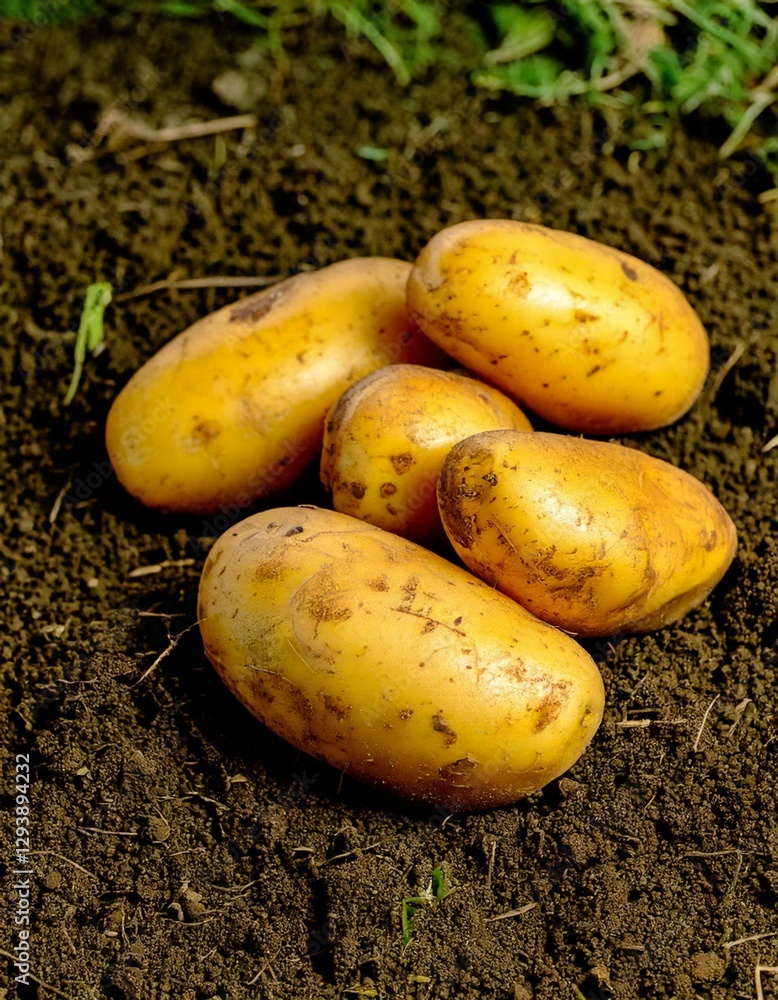 Close up photo of potatoes on the ground Close up photo of potatoes on the ground