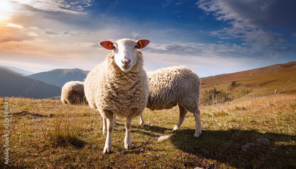 Peaceful Grazing of Sheep on a Wintery Livestock Farm, Majestic White Fur Coats in Contrast with SnowCovered Landscape, Capturing the Serene Beauty and Tranquility of a Frozen Morning. Peaceful Grazing of Sheep on a Wintery Livestock Farm, Majestic White Fur Coats in Contrast with SnowCovered Landscape, Capturing the Serene Beauty and Tranquility of a Frozen Morning.