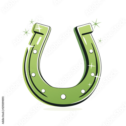 A sparkling green horseshoe symbolizing luck, good fortune, and Irish traditions, illustrated as a vector.