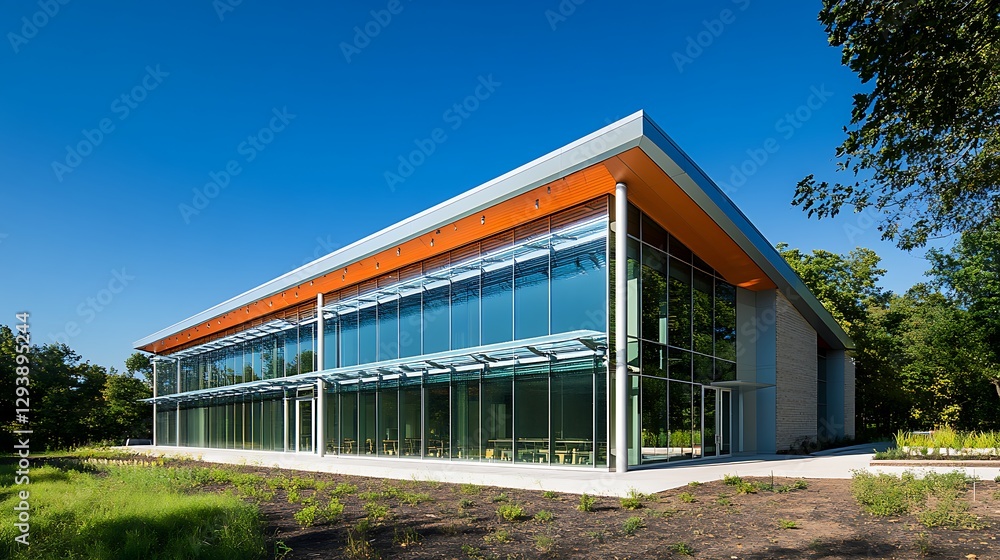 Modern Glass Building in a Natural Setting Modern Glass Building in a Natural Setting