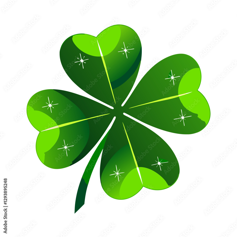 A glossy green four-leaf clover, symbolizing luck, prosperity, and good fortune, illustrated as a vector. A glossy green four-leaf clover, symbolizing luck, prosperity, and good fortune, illustrated as a vector.