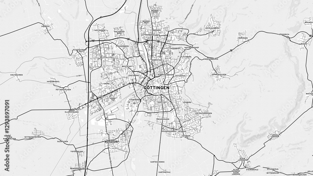 Obraz premium Minimalist Gottingen Street Map with Labels and Neighborhoods