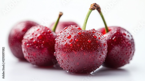 Juicy Red Cherries with Water Droplets Fresh Fruit Closeup Healthy Food Photography
