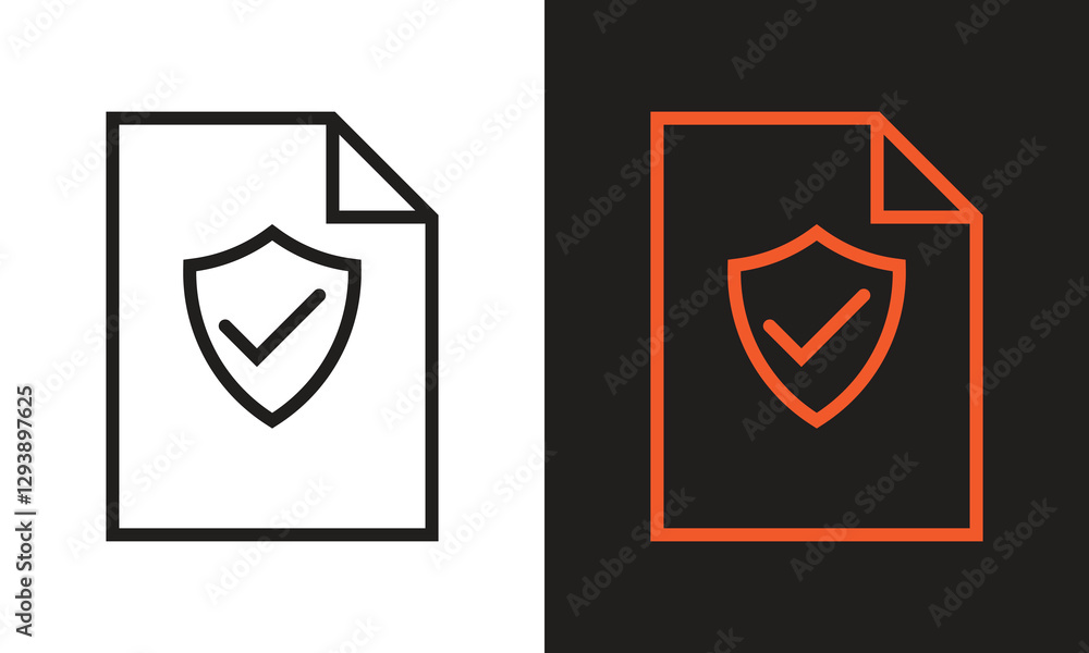 Shield line with document paper logo icon. Great logo icon for, office, industry, social media, entertainment and web.