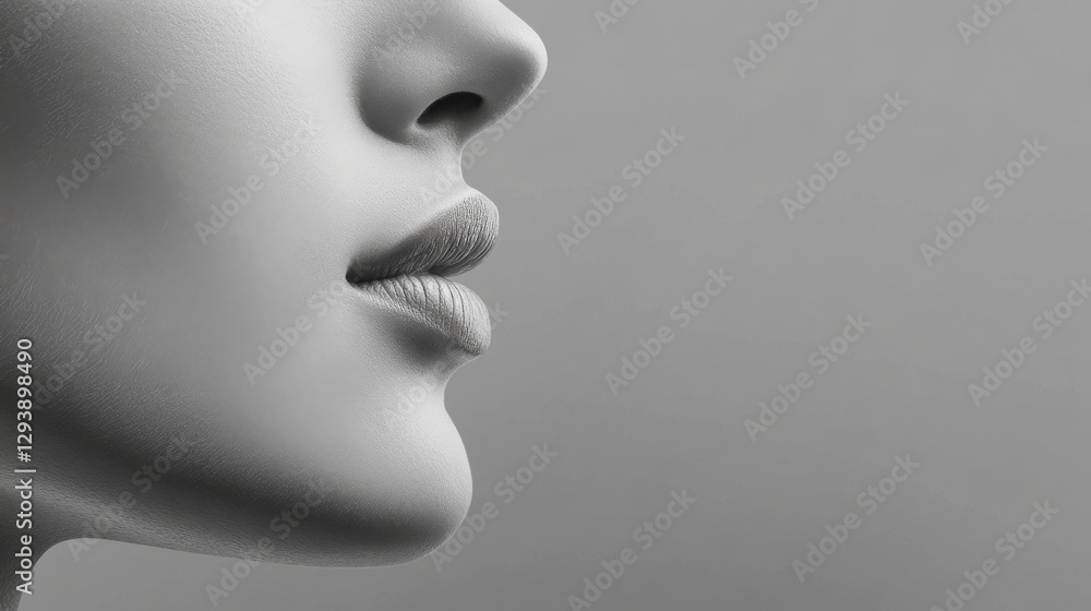 Profile view of a woman's face with focus on lips and skin texture Profile view of a woman's face with focus on lips and skin texture