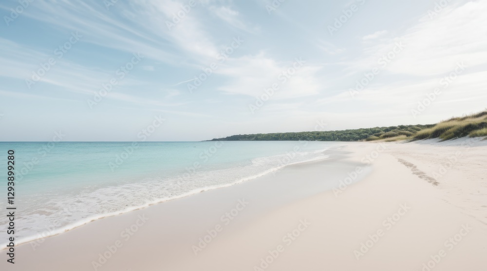Serene Coastal Scene White Sand Beach and Turquoise Water Under a Partly Cloudy Sky Serene Coastal Scene White Sand Beach and Turquoise Water Under a Partly Cloudy Sky