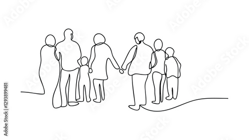 Multigenerational Family Unity OneLine Drawing of Love and Kinship
