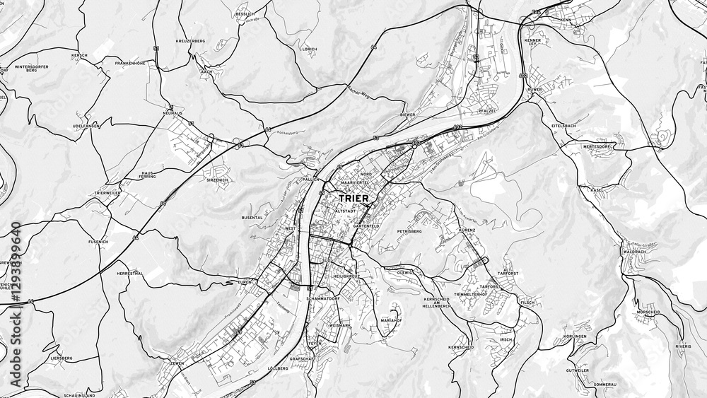 Minimalist Trier Street Map with Labels and Neighborhoods Minimalist Trier Street Map with Labels and Neighborhoods