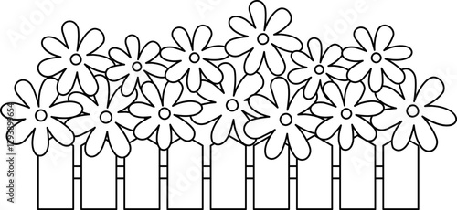 Spring flowerbed outline.
Garden Flower Group coloring page.
Spring cute Simple flowers.
Flat stock vector Isolated .
Transparent background.