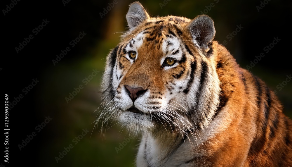 Naklejka premium Stealthy Siberian Tiger Stalks Through Frosty Taiga Forest, Majestic Beast Hidden Amongst Winters Whiteness, Wild SnowCovered Landscape Captures Natures Raw Beauty and Power.