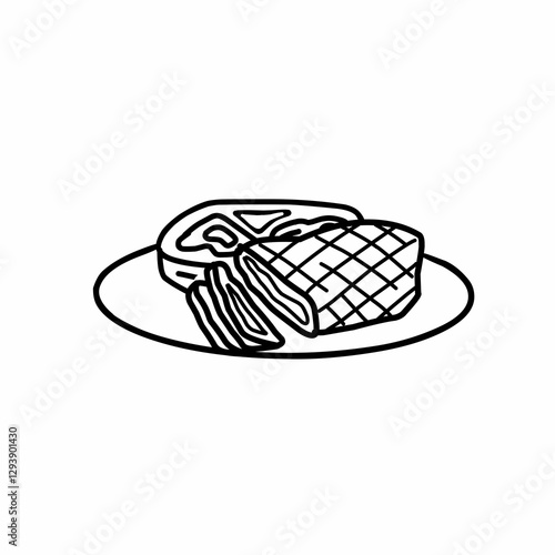 Delicious fried meat steak isolated on white background. Vector illustration