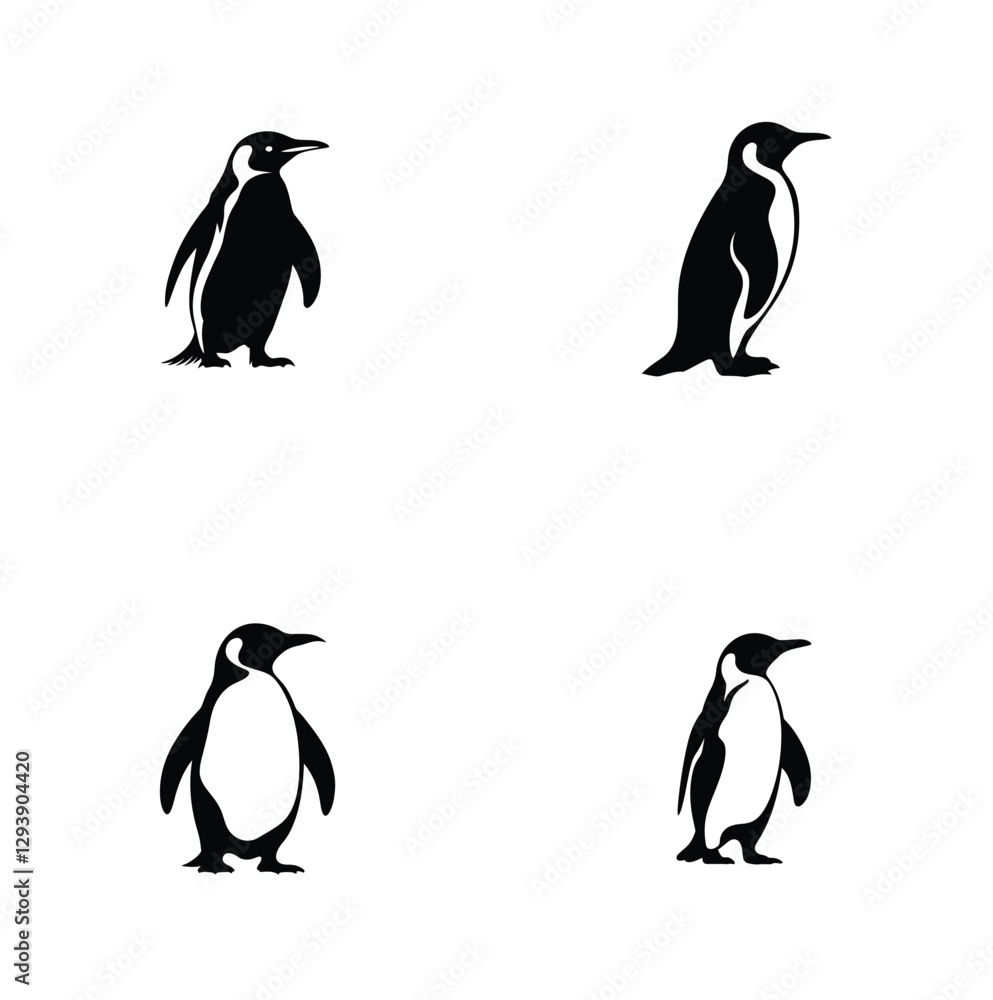 Obraz premium Minimalist Black Penguin Silhouette Vector Logo on White Background