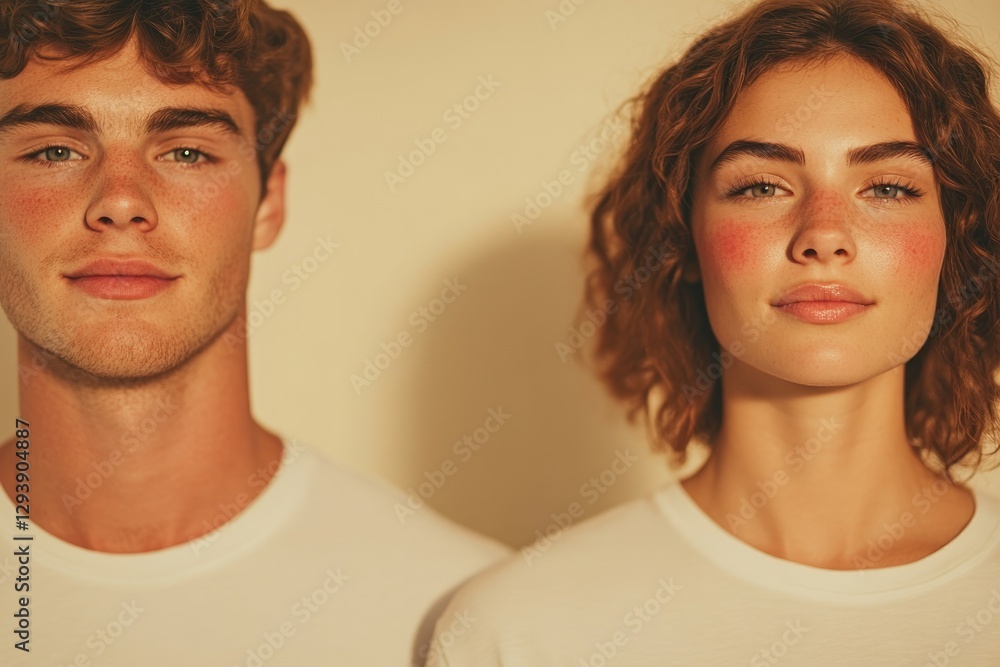 Portrait of two individuals with natural expressions, warm tones Portrait of two individuals with natural expressions, warm tones