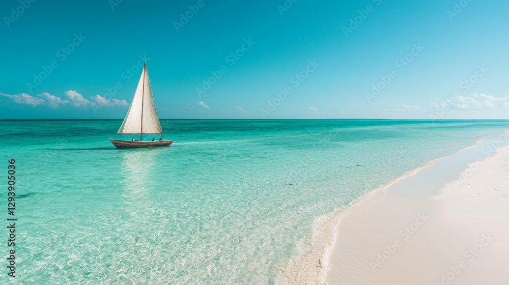 Obraz premium Tranquil Seascape with Sailboat on Calm Turquoise Waters