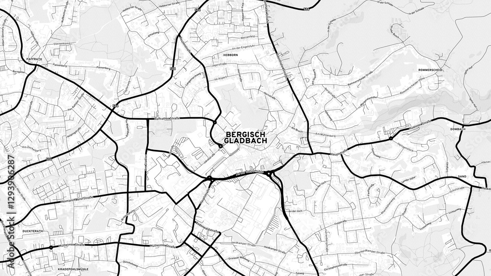 Fototapeta premium Minimalist Bergisch Gladbach Street Map with Labels and Neighborhoods