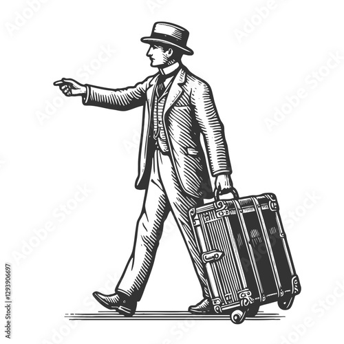 Traveler with Suitcase vector illustration