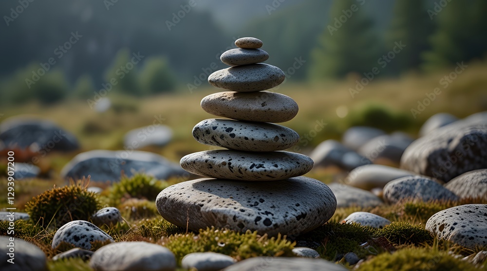 Stacked Stones Balancing in a Natural Setting, Symbolizing Harmony and Tranquility Stacked Stones Balancing in a Natural Setting, Symbolizing Harmony and Tranquility