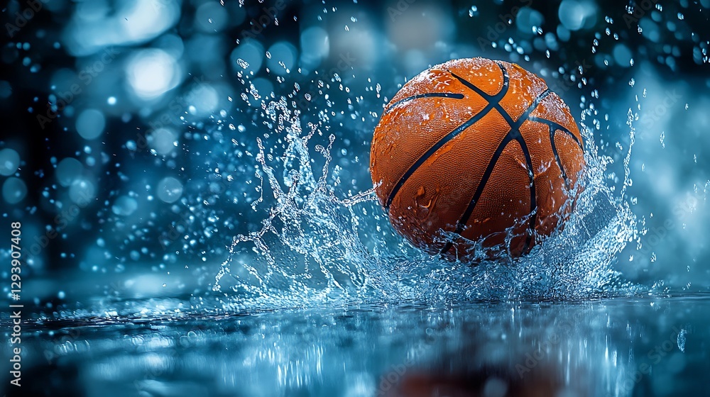 A Basketball Splashing in Water Shows a Powerful Sport A Basketball Splashing in Water Shows a Powerful Sport