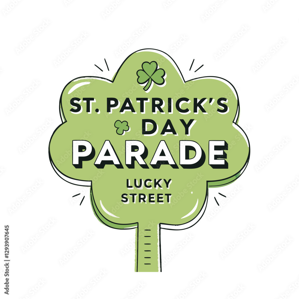 Vector illustration of a St. Patrick’s Day parade sign in the shape of a shamrock, symbolizing Irish festivities and celebrations. Vector illustration of a St. Patrick’s Day parade sign in the shape of a shamrock, symbolizing Irish festivities and celebrations.