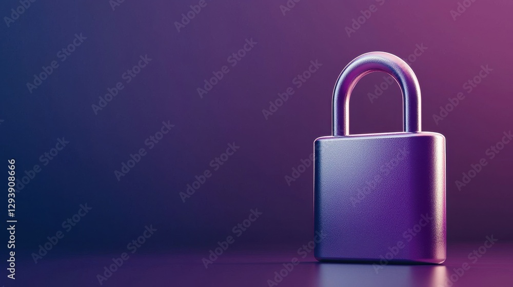 A metallic padlock stands alone against a gradient background of purple and blue, symbolizing security and protection.