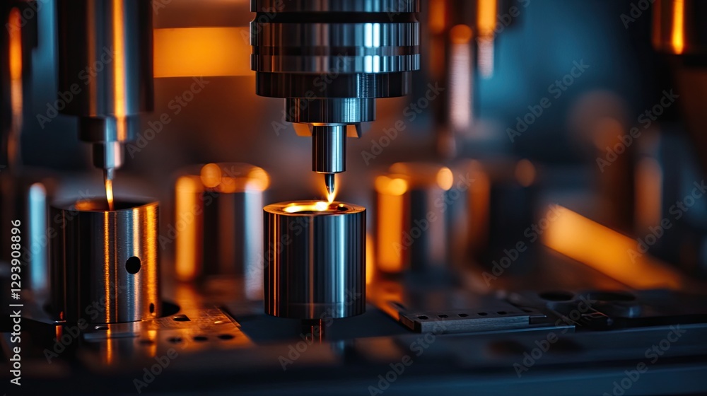 A close-up of an industrial chip fabrication process with precision tools. A close-up of an industrial chip fabrication process with precision tools.