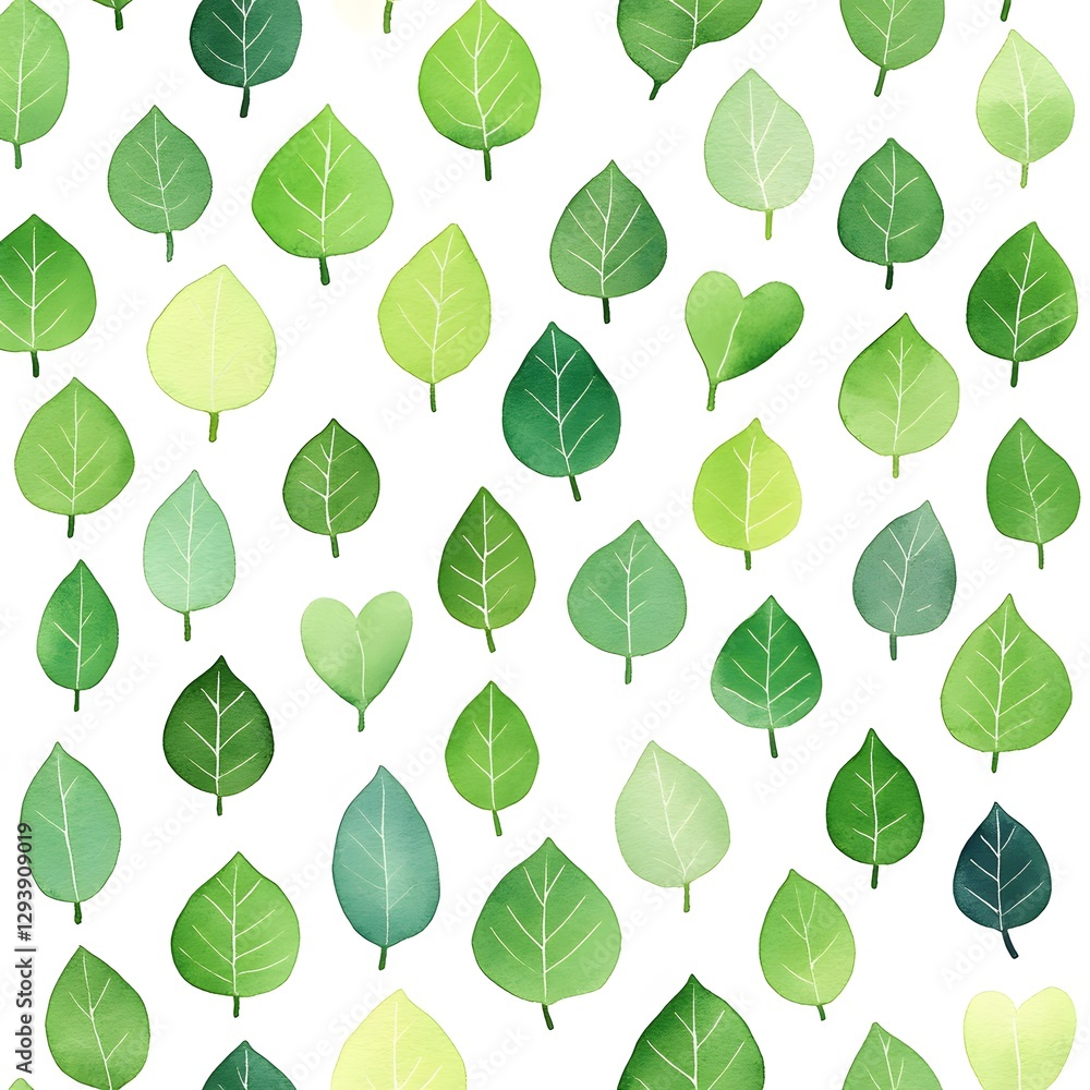 Watercolor Green Leaves Pattern Seamless Design Watercolor Green Leaves Pattern Seamless Design