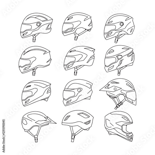 motor cyclist bike rider safety protection helmet icon set vector design illustrations