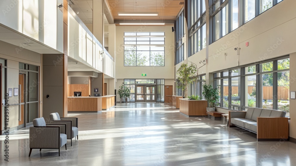 Modern Interior Design of a Spacious Lobby with Natural Light Modern Interior Design of a Spacious Lobby with Natural Light