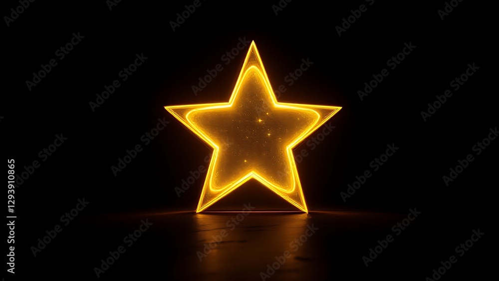 Obraz premium Golden Star Radiance on Dark Reflective Surface Award Success Achievement Spotlight Celestial Object