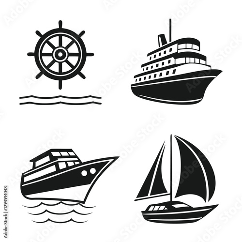 Ship and Yacht Icons Watercraft Vector Designs