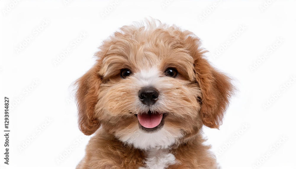 Adorable Brown and White Maltipoo Puppy Posing Playfully as a Soft Teddy Bear, Expressing Joy in a Cozy Living Room Setting. Adorable Brown and White Maltipoo Puppy Posing Playfully as a Soft Teddy Bear, Expressing Joy in a Cozy Living Room Setting.