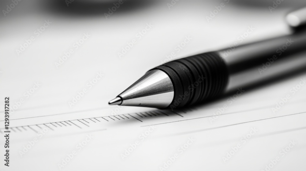 Sleek Minimalist Workspace with Ruler and Pen on Clean White Desk Sleek Minimalist Workspace with Ruler and Pen on Clean White Desk