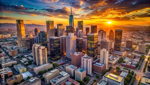 Aerial View: Koreatown to LA Financial District Skyline Panorama