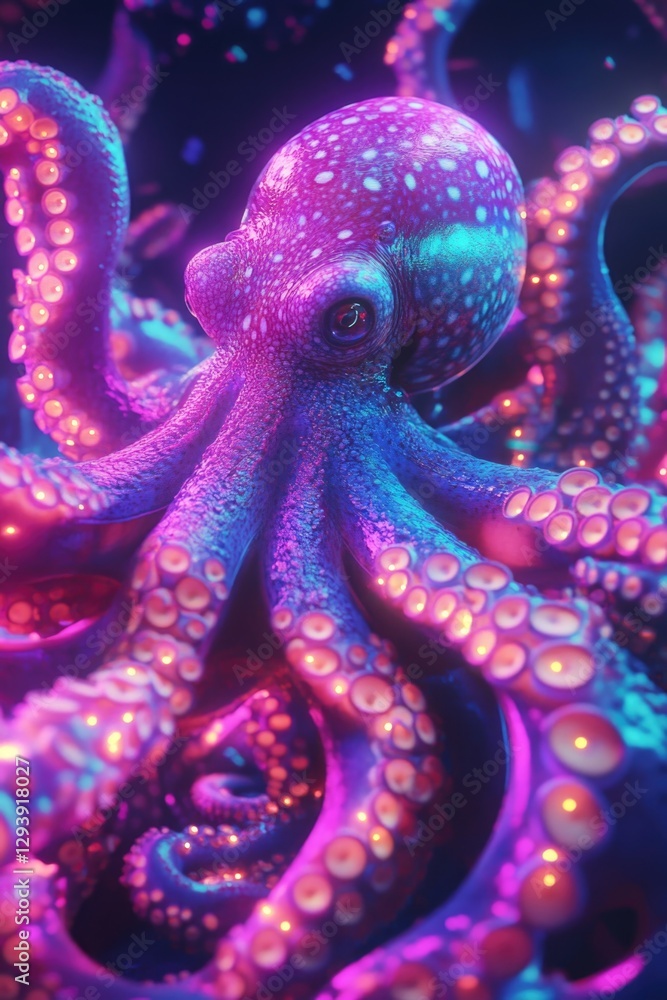 Fototapeta premium Purple Pink and Blue Octopus