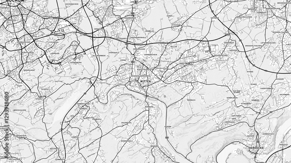 Minimalist Witten Street Map with Labels and Neighborhoods Minimalist Witten Street Map with Labels and Neighborhoods