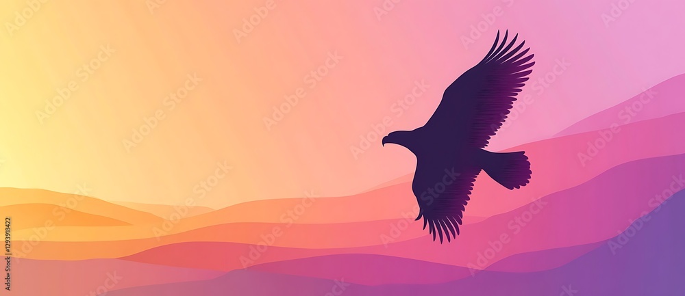 Obraz premium Eagle Wildlife Elegant Soaring Eagle Silhouette - Gradient Sky Vector Art 