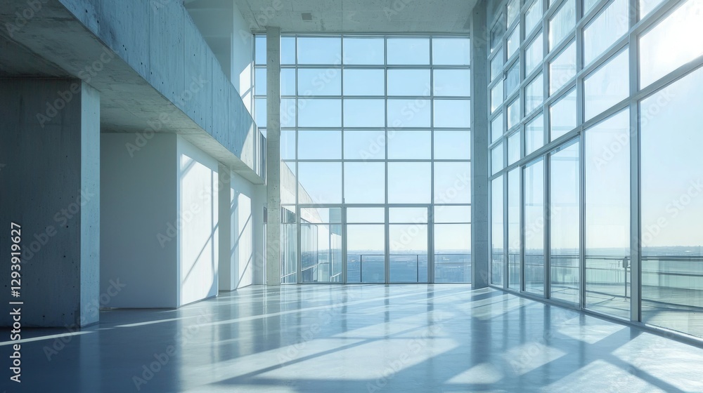 Obraz premium Modern Bright Open Space with Large Windows and Concrete Elements