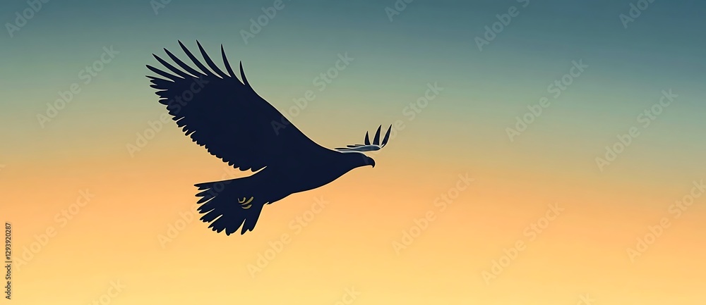 Fototapeta premium Eagle Wildlife Elegant Soaring Eagle Silhouette - Gradient Sky Vector Art 