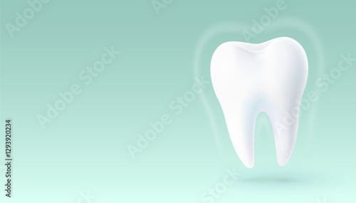 Tooth white, 3D illustration of a tooth on a light background. Vector illustration