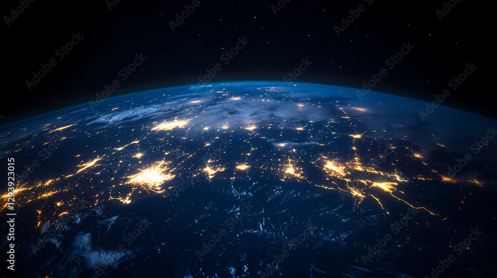 Fototapeta premium Earth from Space with Peaceful Night View