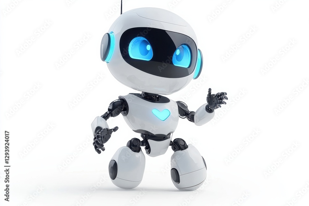 Cute and Friendly Cartoon Robot with Blue Eyes and Smooth Design Cute and Friendly Cartoon Robot with Blue Eyes and Smooth Design